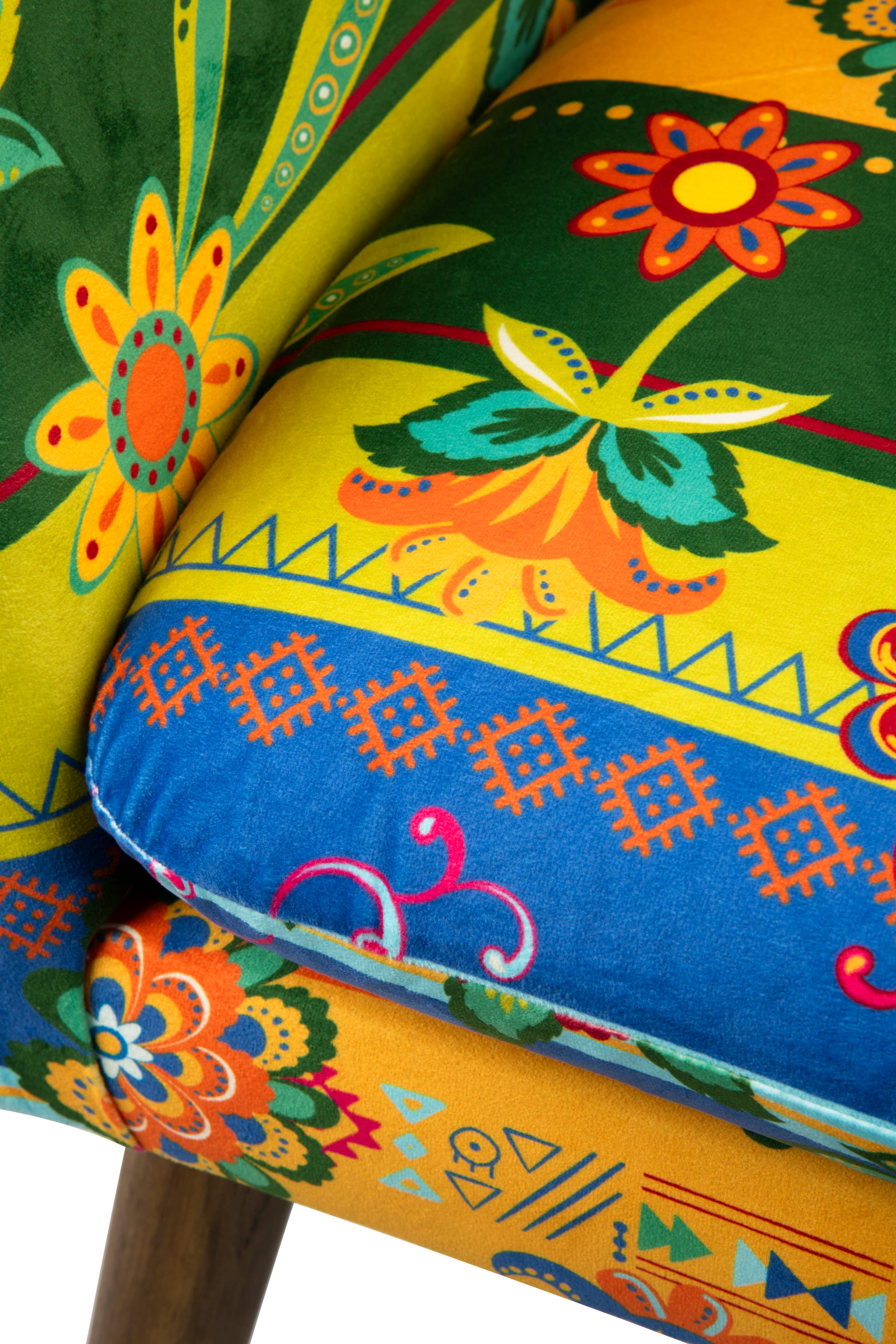 Bergamaschi & Vimercati S.p.a. - Wholesale Chair - Gipsy Soul Excelsa Armchair in plywood and velvet-effect polyester – Multicolor floral print5