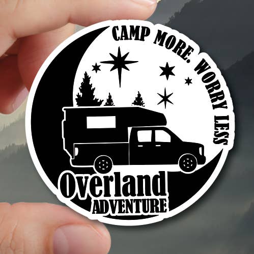 Camp More, Worry Less Sticker for wholesale by Rainier Creations Co