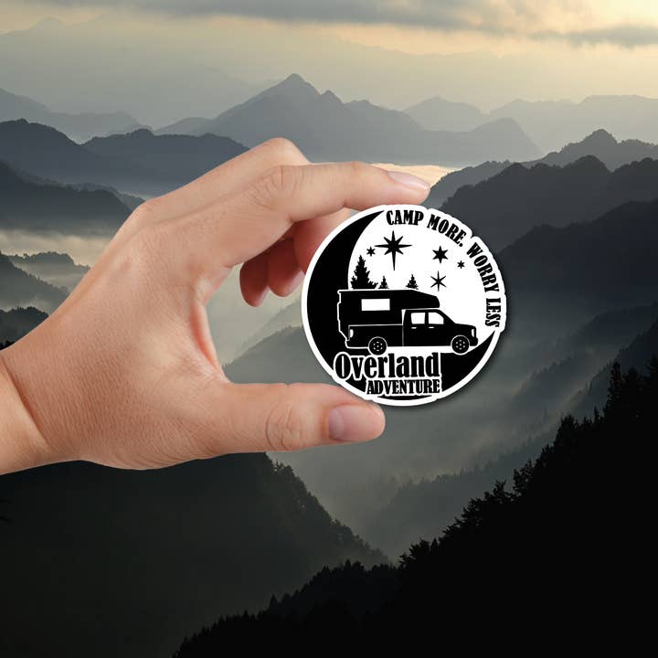 Camp More, Worry Less Sticker for wholesale by Rainier Creations Co