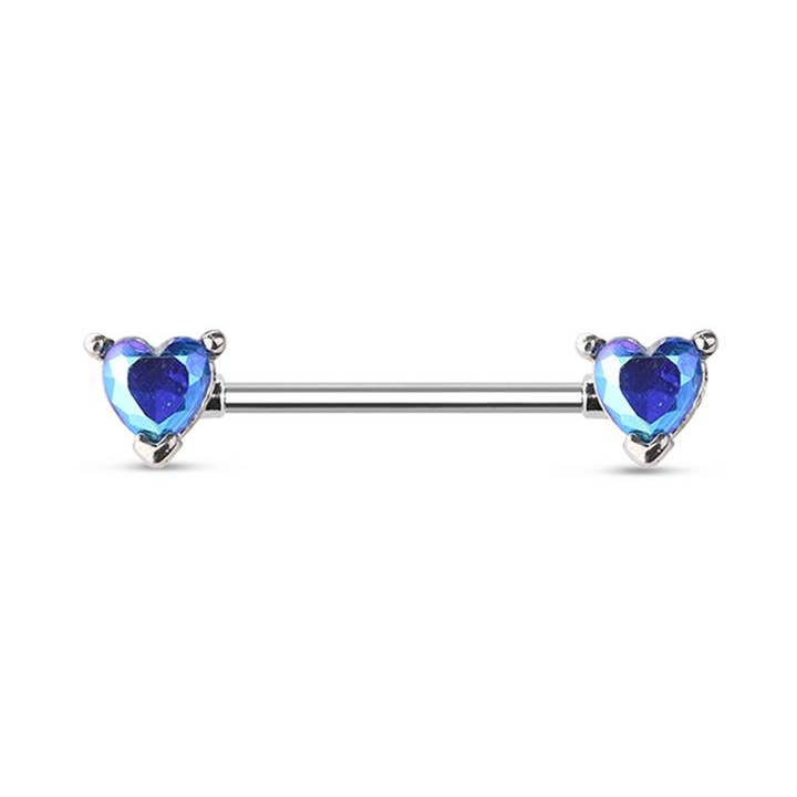 CRAVE - Wholesale Nipple Ring - DOUBLE HEART CZ PRONG SET 316L SURGICAL STEEL NIPPLE BAR1