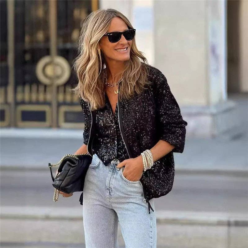 UZ Wholesale Store - Wholesale Jacket - Women's - Sequin Short Jacket For Casual Fashion Moments0