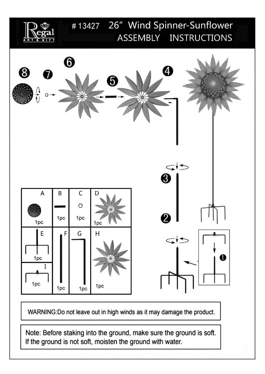 Regal Art & Gift - Wholesale Wind Spinner - 26" Wind Spinner - Sunflower6