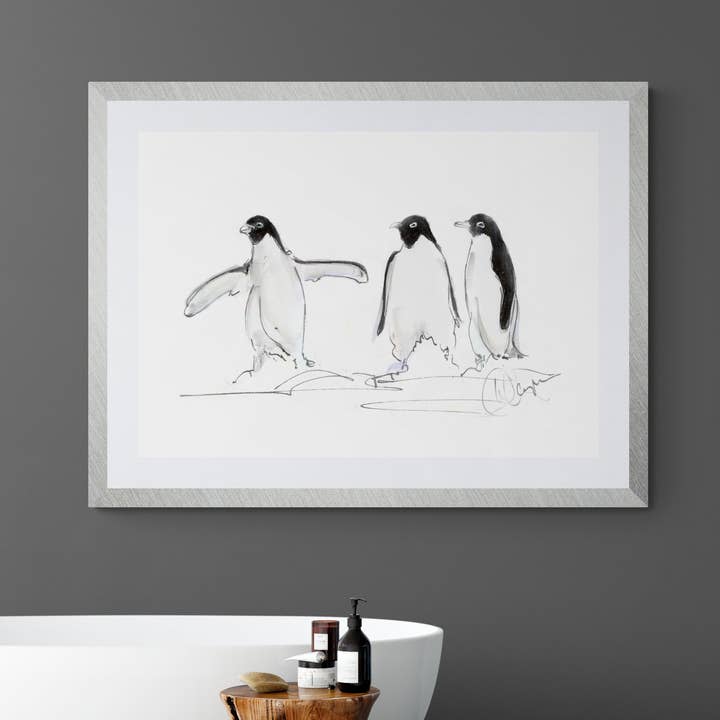 Framed Print Penguins Ezra Tyler & Carson for wholesale by Wendy Laverick
