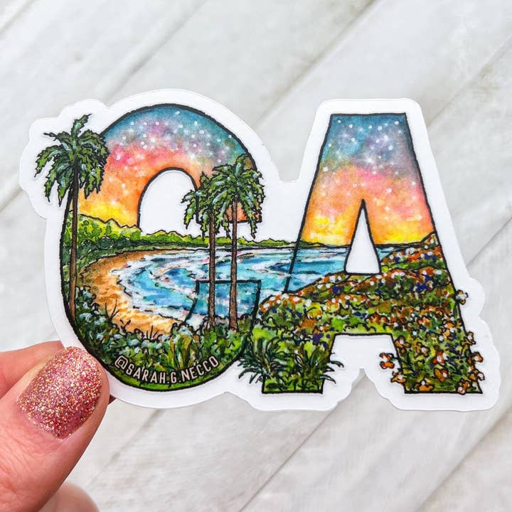 BarnHouse Studios - Wholesale Sticker - California Landscape Letters, 3" Clear Vinyl Die-Cut Sticker