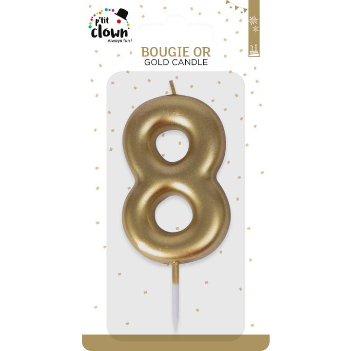 P'tit Clown - Wholesale Cake Candle - Gold Candle - Number 8