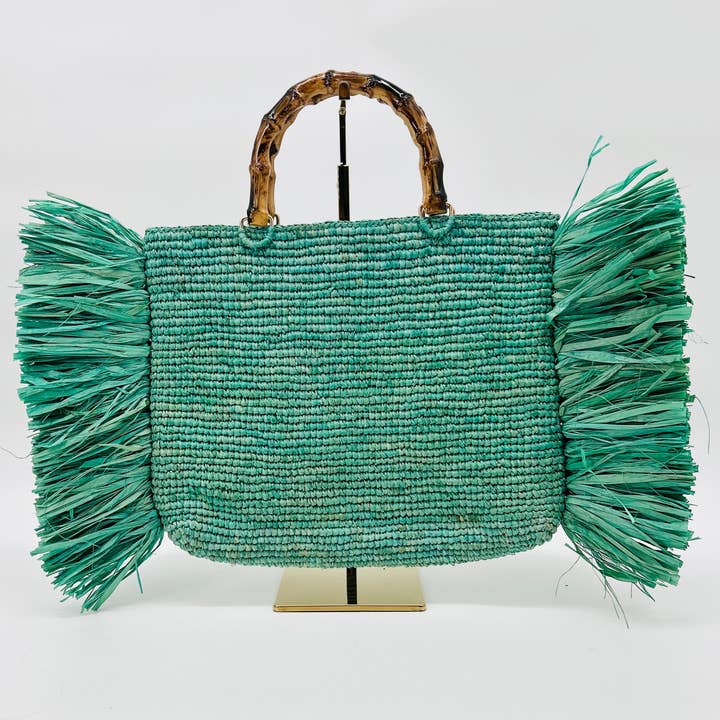 Sage Teal Raffia Bag for wholesale by Baldiz