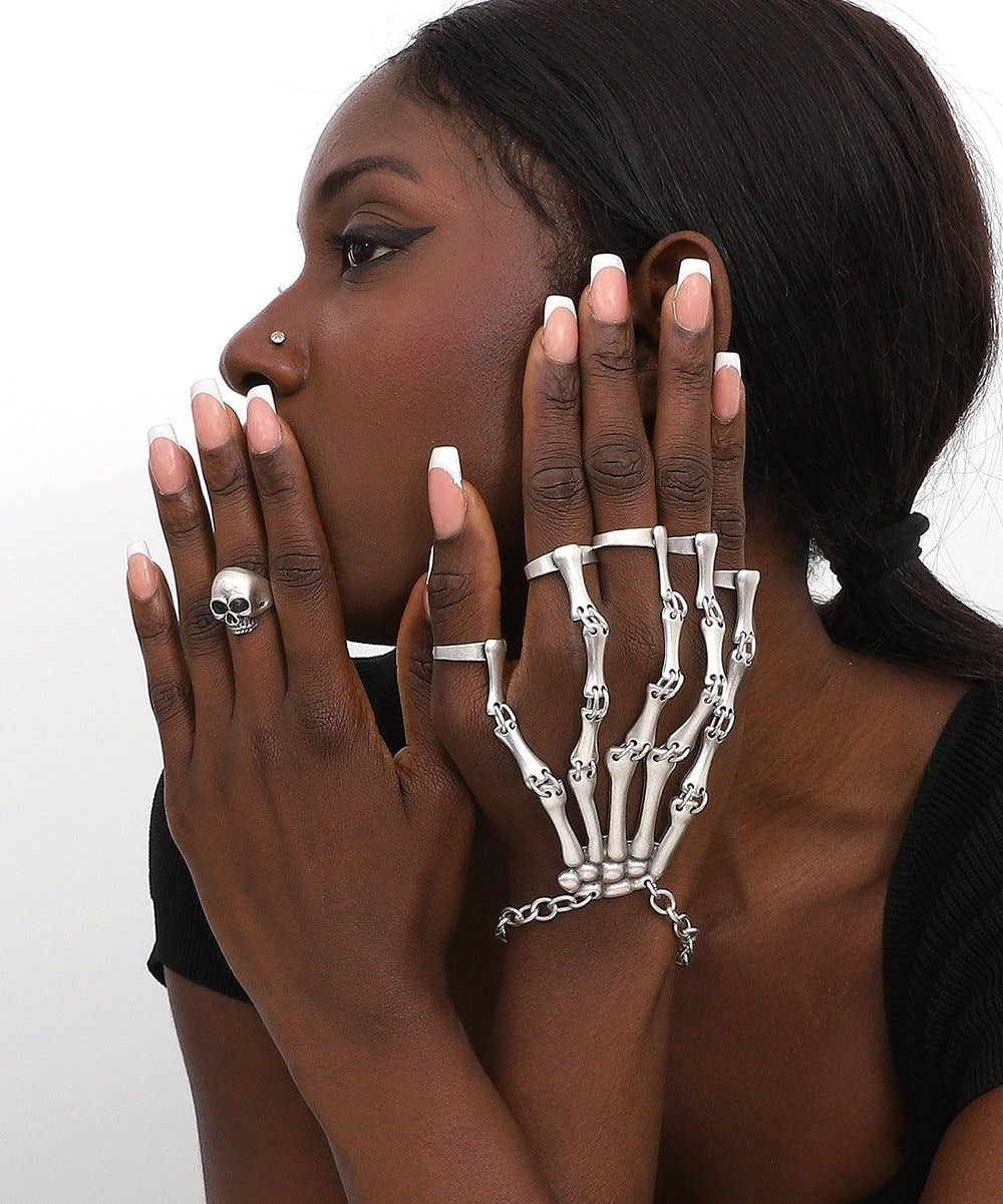 AVENS - Wholesale Jewelry Set - Silver plated bracelet and free size skull ring1