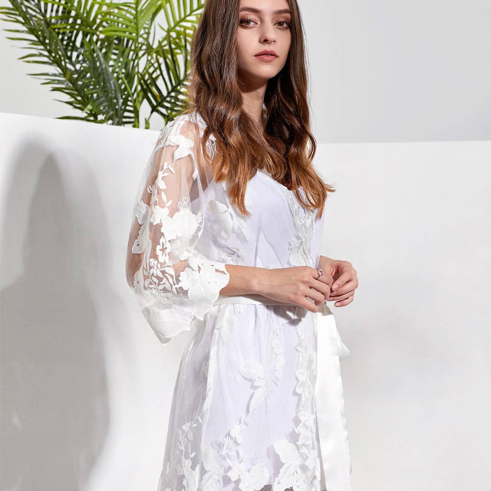Mackleys - Wholesale Robe - Women's - PREORDER Embroidered Floral Bridal Robe & Slip1