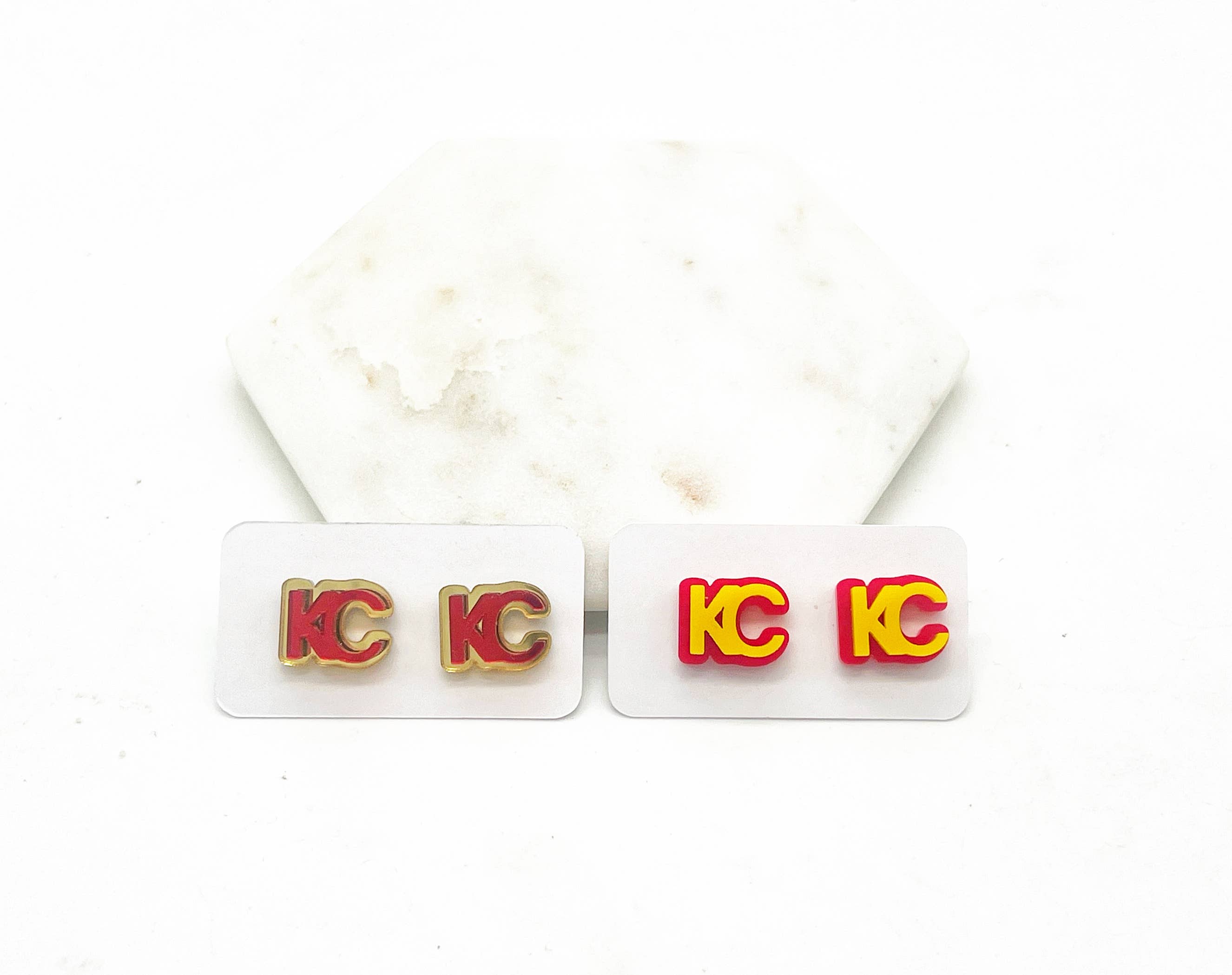Baubles by B - Wholesale Stud/Post Earrings - Gold and Red KC Kansas City Chiefs Mirrored Stud Earrings10