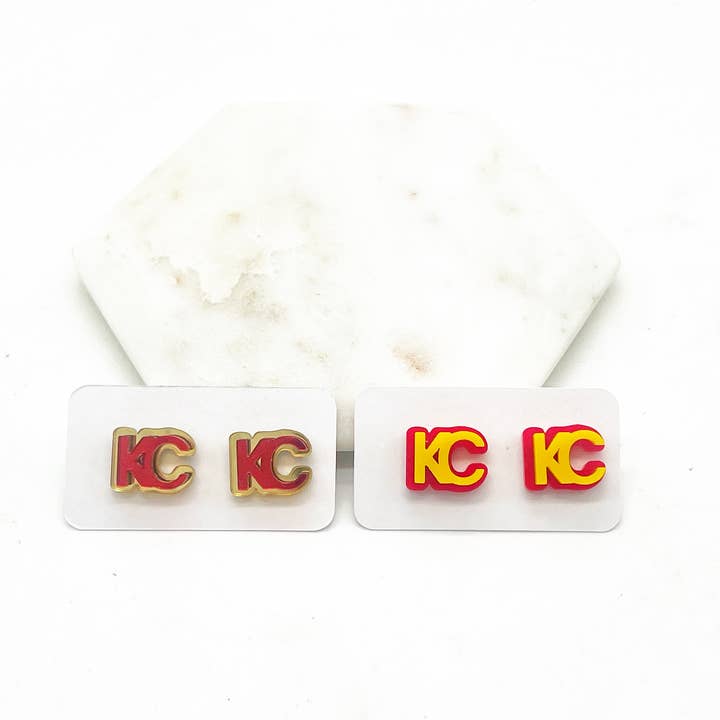 Baubles by B - Wholesale Stud/Post Earrings - Gold and Red KC Kansas City Chiefs Mirrored Stud Earrings10
