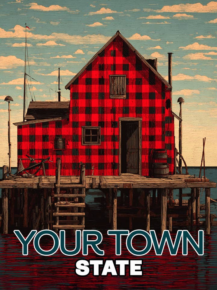 Custom Dock House Coastal Wall Art Prints for wholesale by Mowbi