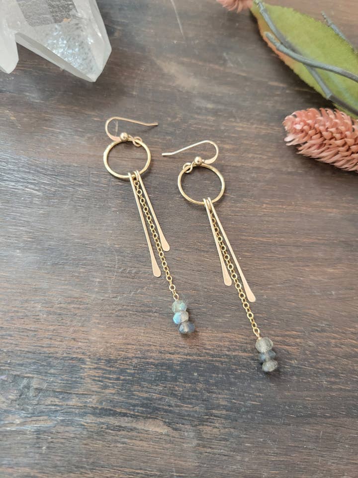 Labradorite fringe Dangle Earrings for wholesale by Leo Eleven Jewelry