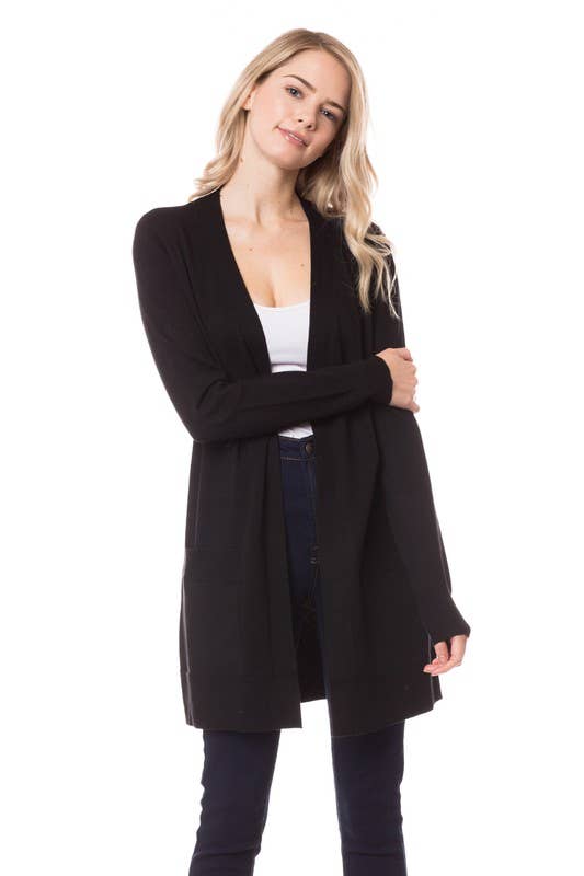 Newself Collection - Vente Cardigan – femme - Cardigan long léger ouvert sur le devant avec poches11