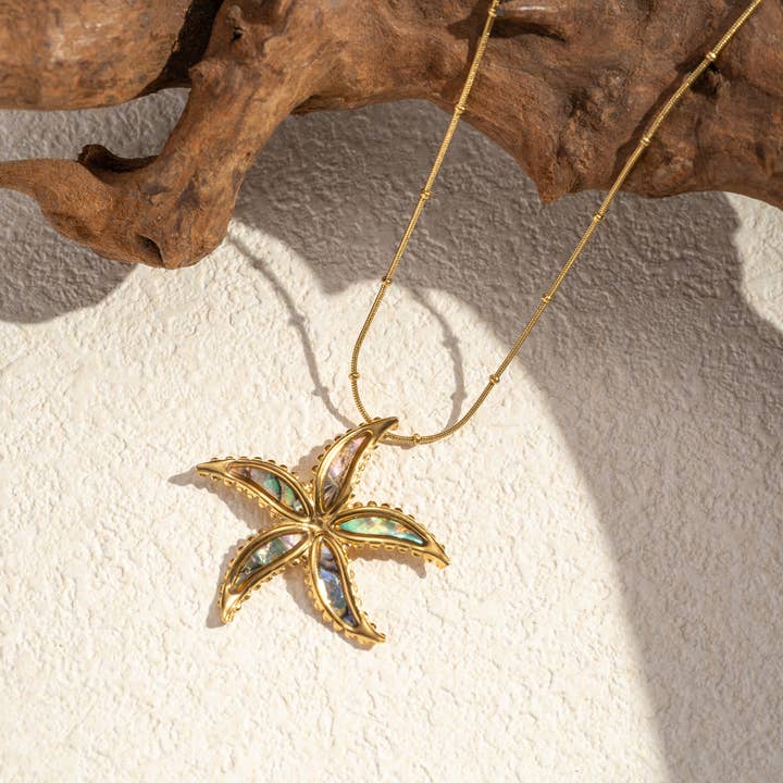 COSMOS - Wholesale Pendant/Charm Necklace - Starfish Necklace – Stainless Steel & Iridescent Mother-of-Pearl0