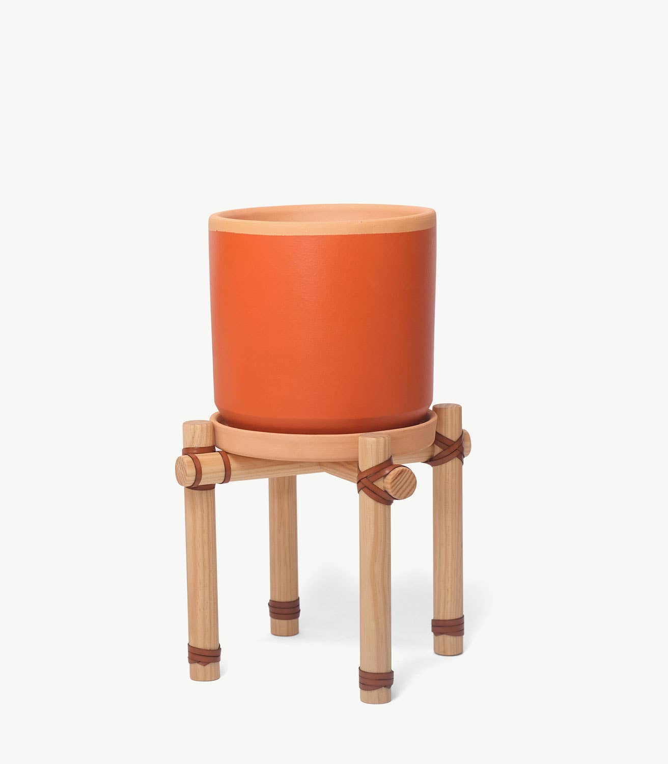 Casa Atlântica - Wholesale Plant Pot Stand - Wood and light brown leather plant pot holder S1