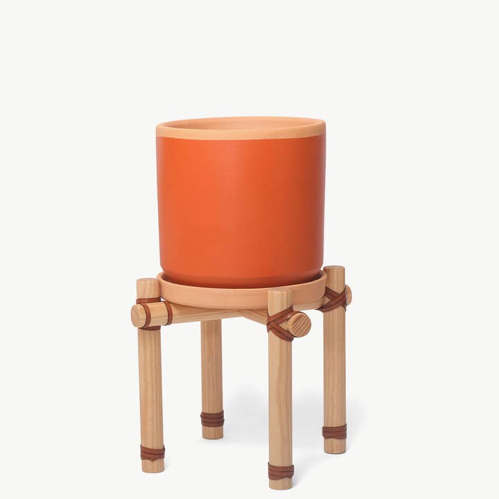 Casa Atlântica - Wholesale Plant Pot Stand - Wood and light brown leather plant pot holder S1