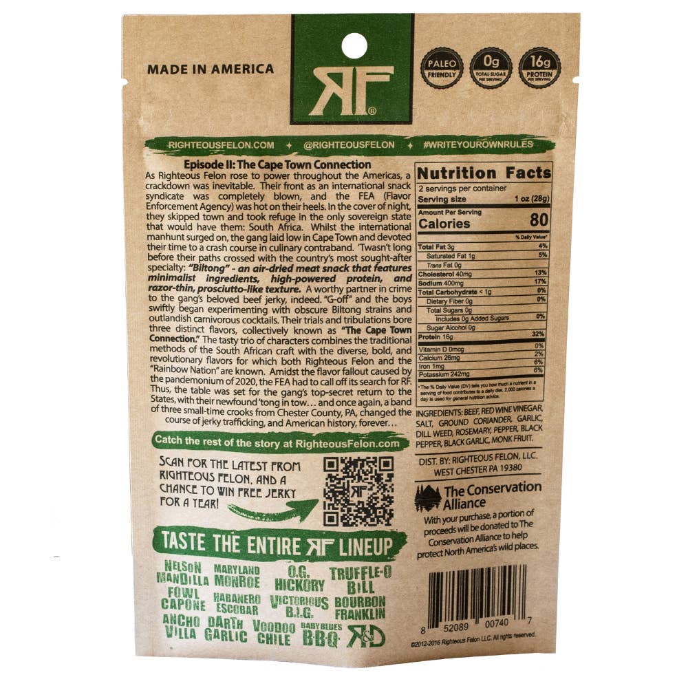 Righteous Felon Craft Jerky - Wholesale Jerky - Nelson Mandilla Biltong 2oz2