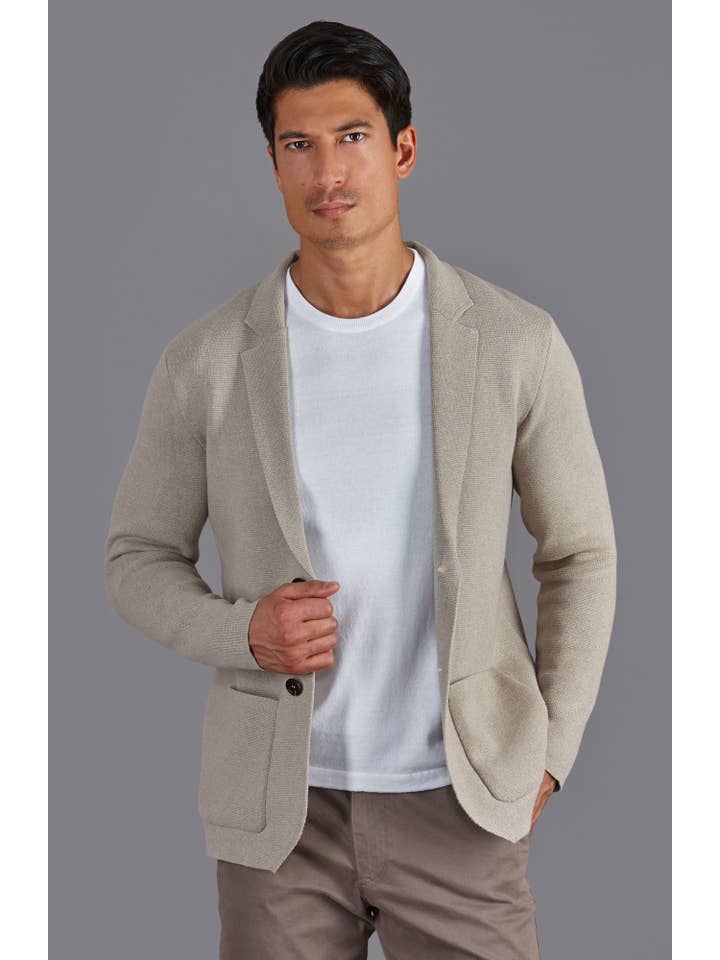 Paul James Knitwear – Engroshandel Blazer - Herre – Herre mellemvægts bomuldsdekonstrueret strikket blazer