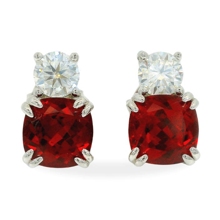 Sterling Silver - Lab Grown Ruby & Moissanite Stud Earrings for wholesale by FCJ Jewelry LLC