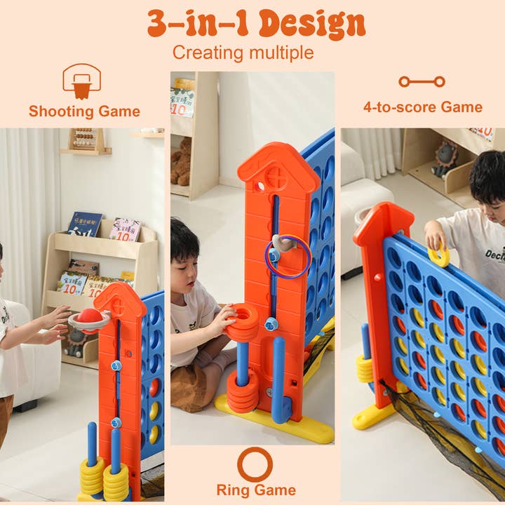 39F Inc. - Wholesale Sporting Game - Kids & Baby - 4-in-1 Giant Connect Game with Hoop Ring Toss & Golf5