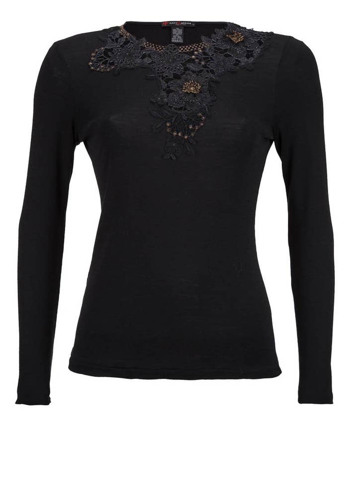 216 04 Langærmet rund hals - Uld og silke for engroshandel hos Madiva