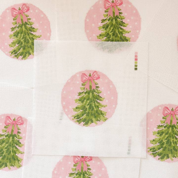 Hand Painted Bow Christmas Tree 4” Needlepoint Ornament Canvas 18 Mesh Christmas Needlepoint Ornament Bow Hand Painted for wholesale by Cotswold Co Designs