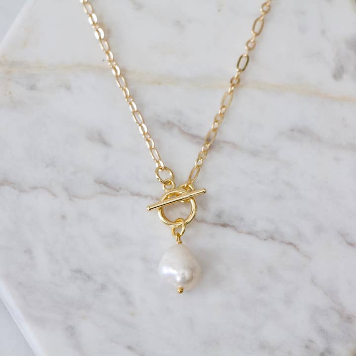 Pearl Toggle Necklace - White Pearl for wholesale by Mesa Blue