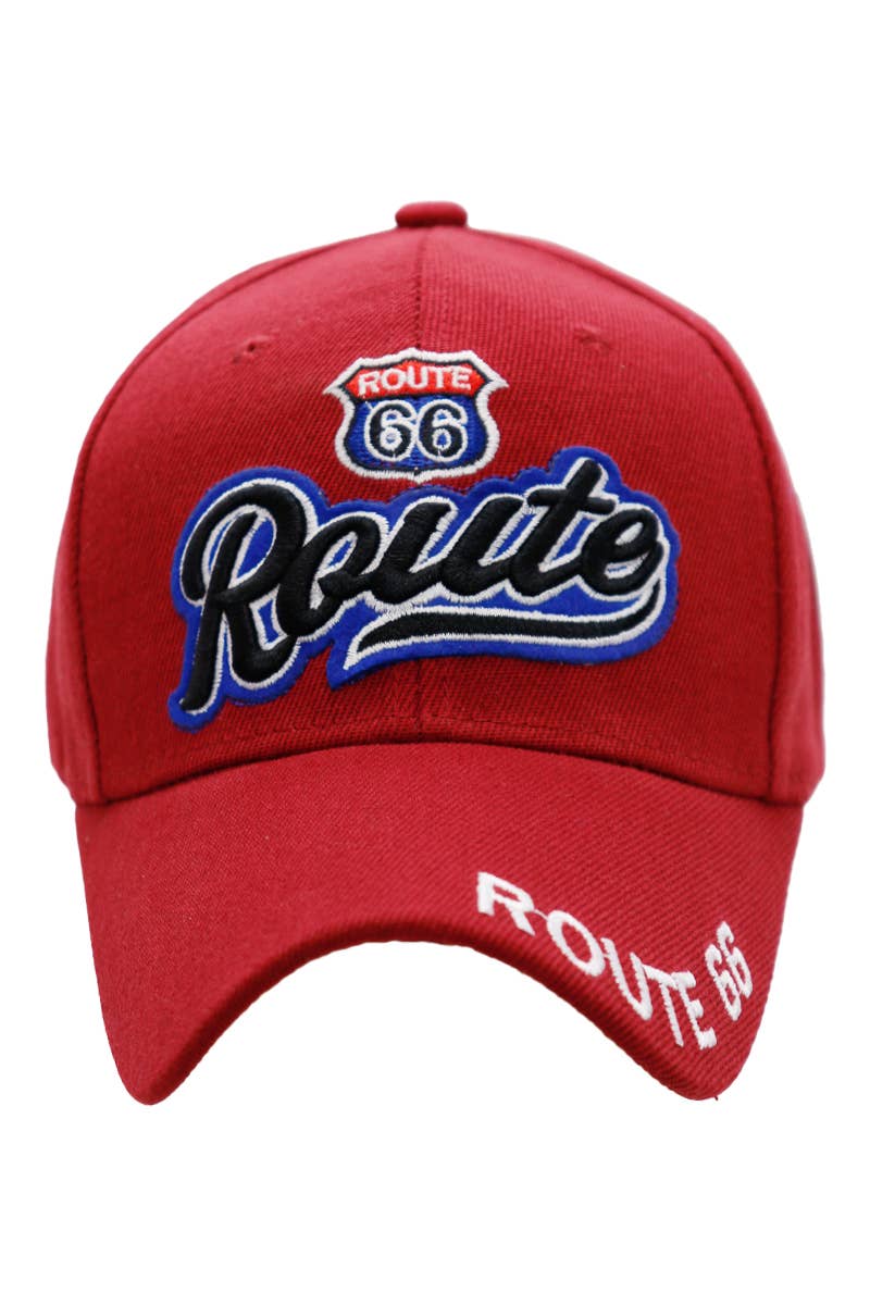 Cap Zone - Wholesale Baseball Cap - Unisex - Route 66 Cursive Logo Velcro Back Baseball Cap6