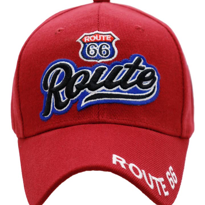 Cap Zone - Wholesale Baseball Cap - Unisex - Route 66 Cursive Logo Velcro Back Baseball Cap6