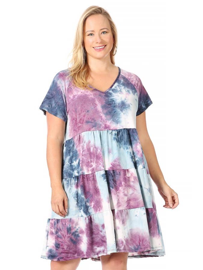 VIBE Apparel Co - Wholesale Jurk - Dames - Plus Tie Dye Babydoll-jurk met raglanmouwen8