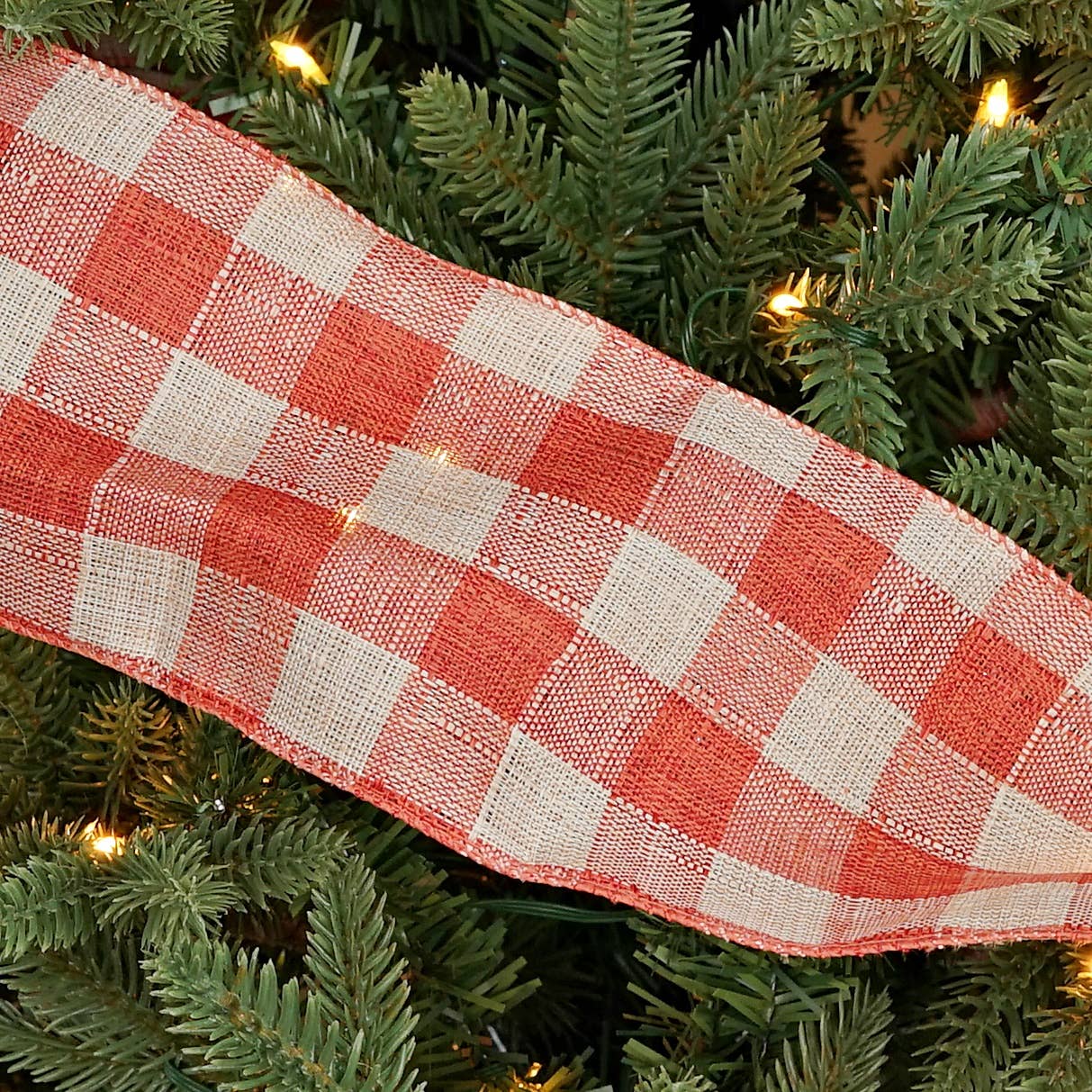 Holiday Depot Inc. - Wholesale Ribbon - Gift Wrapping - R32950-Wired Ribbon-Fabric-Orange/Cream Gingham (4inW)3