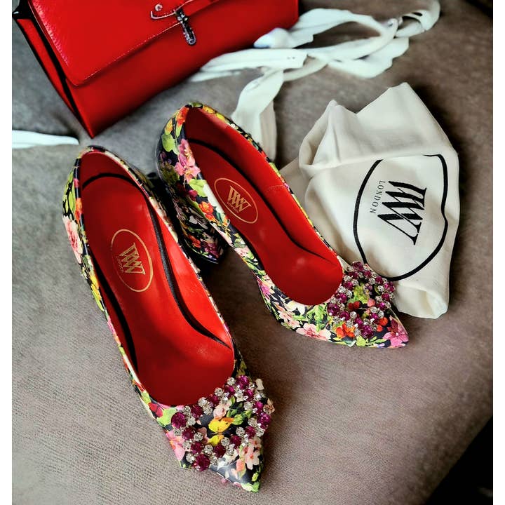 Multicolor Floral leather print with ornament block heel for wholesale by WOLF&ST.OZZY