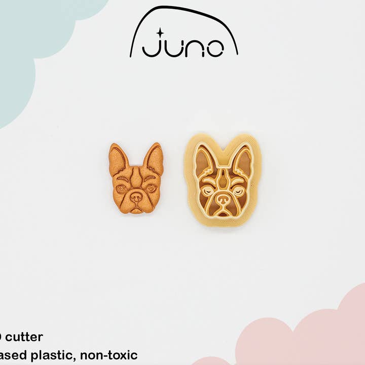 Boston Terrier Dog Face Polymer Clay Cookie Cutter for wholesale by Juno 3D