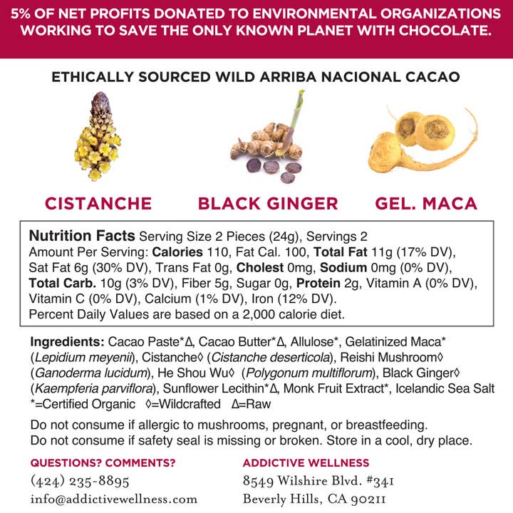Addictive Wellness - Wholesale Chocolate Bar - Love Chocolate | Maca, Cistanche & Black Ginger, Sugar-Free