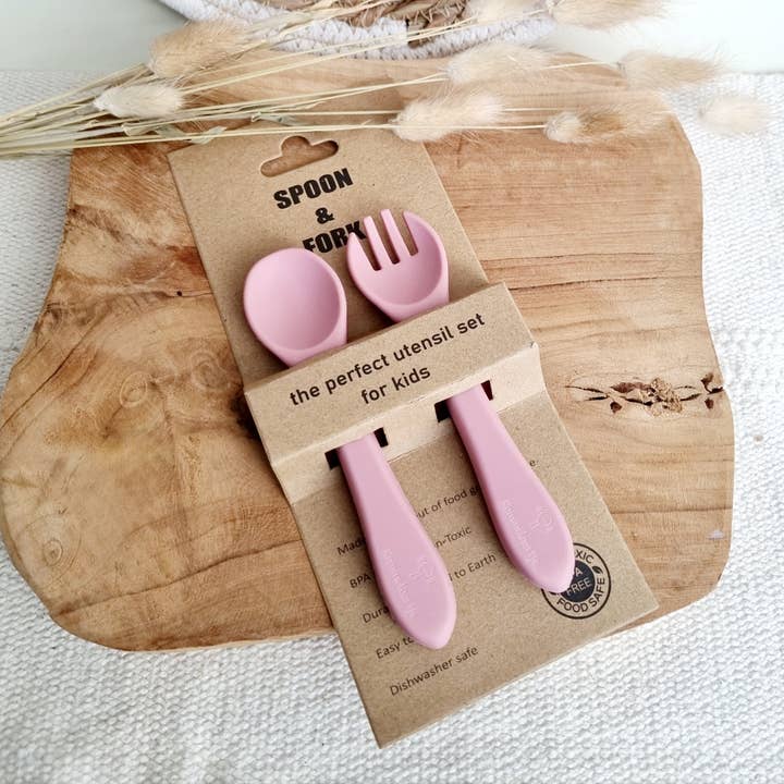 Rammelaartje - Wholesale Flatware Set - Kids & Baby - Silicone Spoon and Fork - Powder Pink