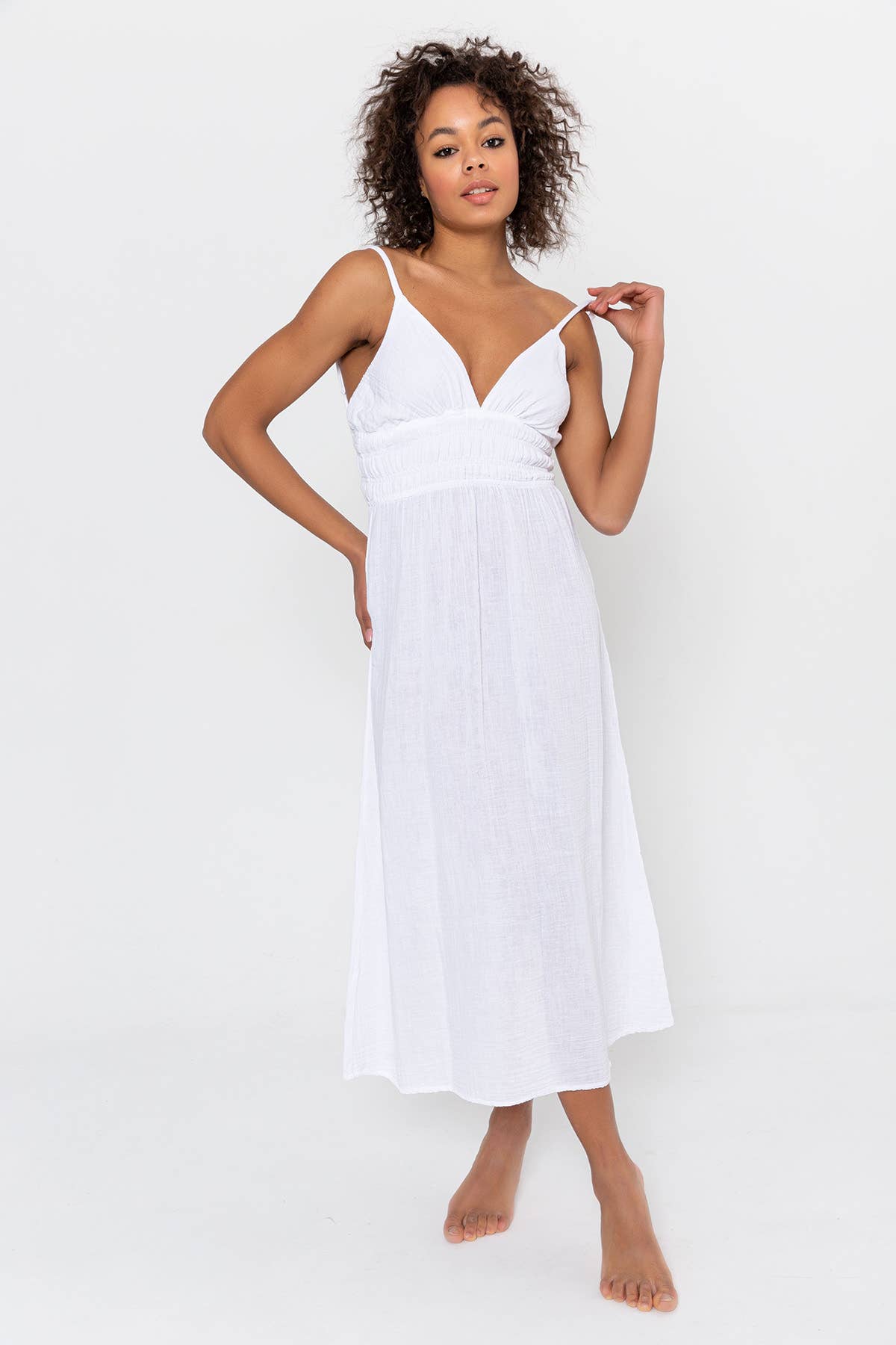 Blanca – Vestido - Mulher por atacado – Vestido longo minimalista 3298 Zuwena em algodão Blanca1