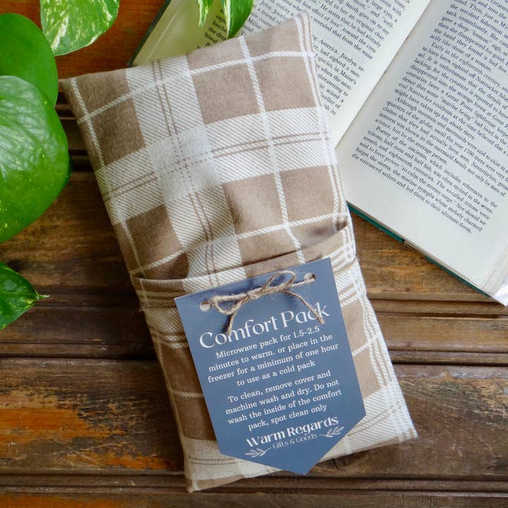 Washable Microwavable Heating Pad Beige Neutral Plaid for wholesale by Warm Regards LLC
