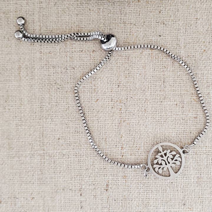 Stainless Steel Tree of Life Slider Bracelet for wholesale by Covaly Artisan Jewelry