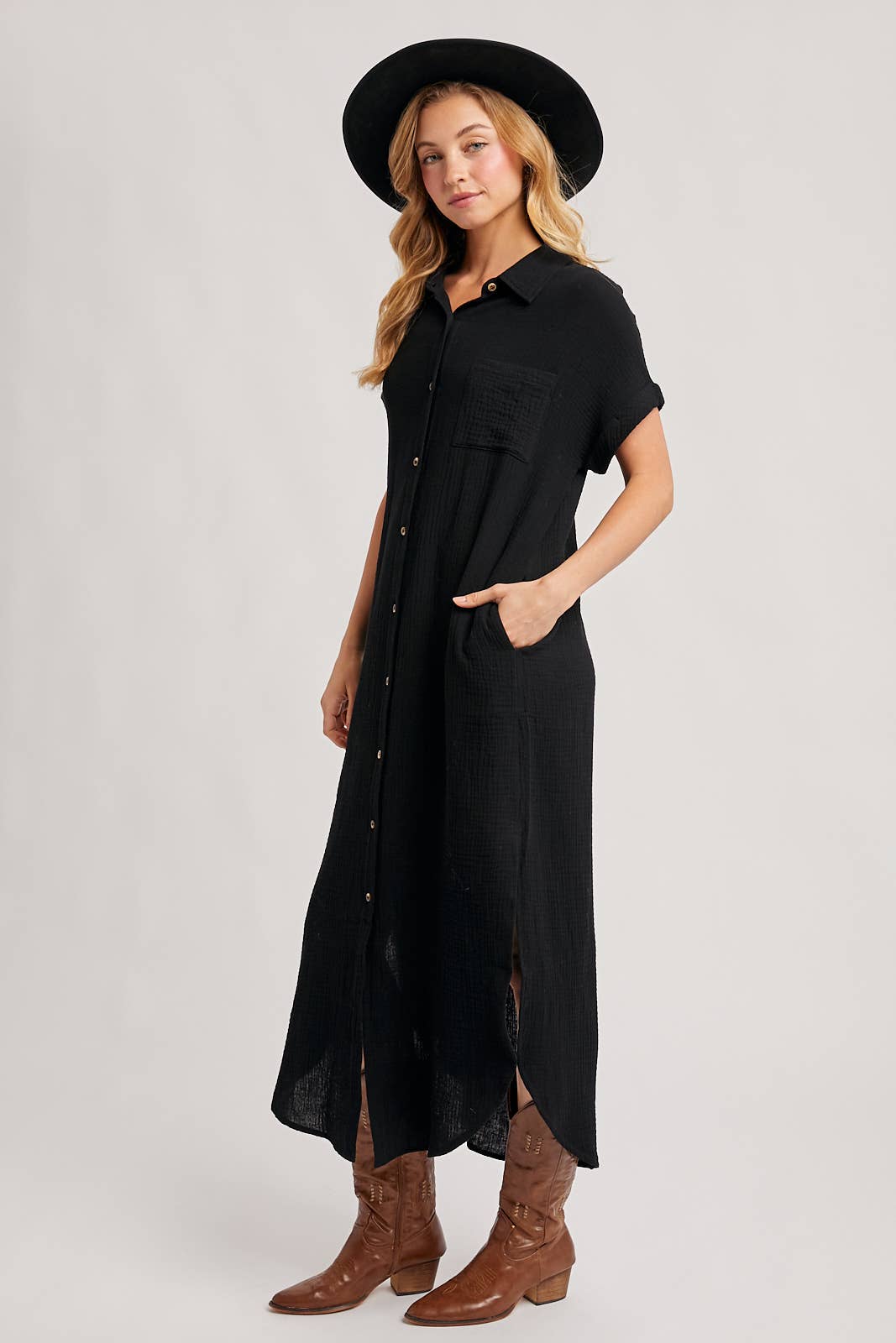 Bluivy - Wholesale Dress - Women's - BUTTON UP MAXI SHIRT DRESS WITH POCKET78