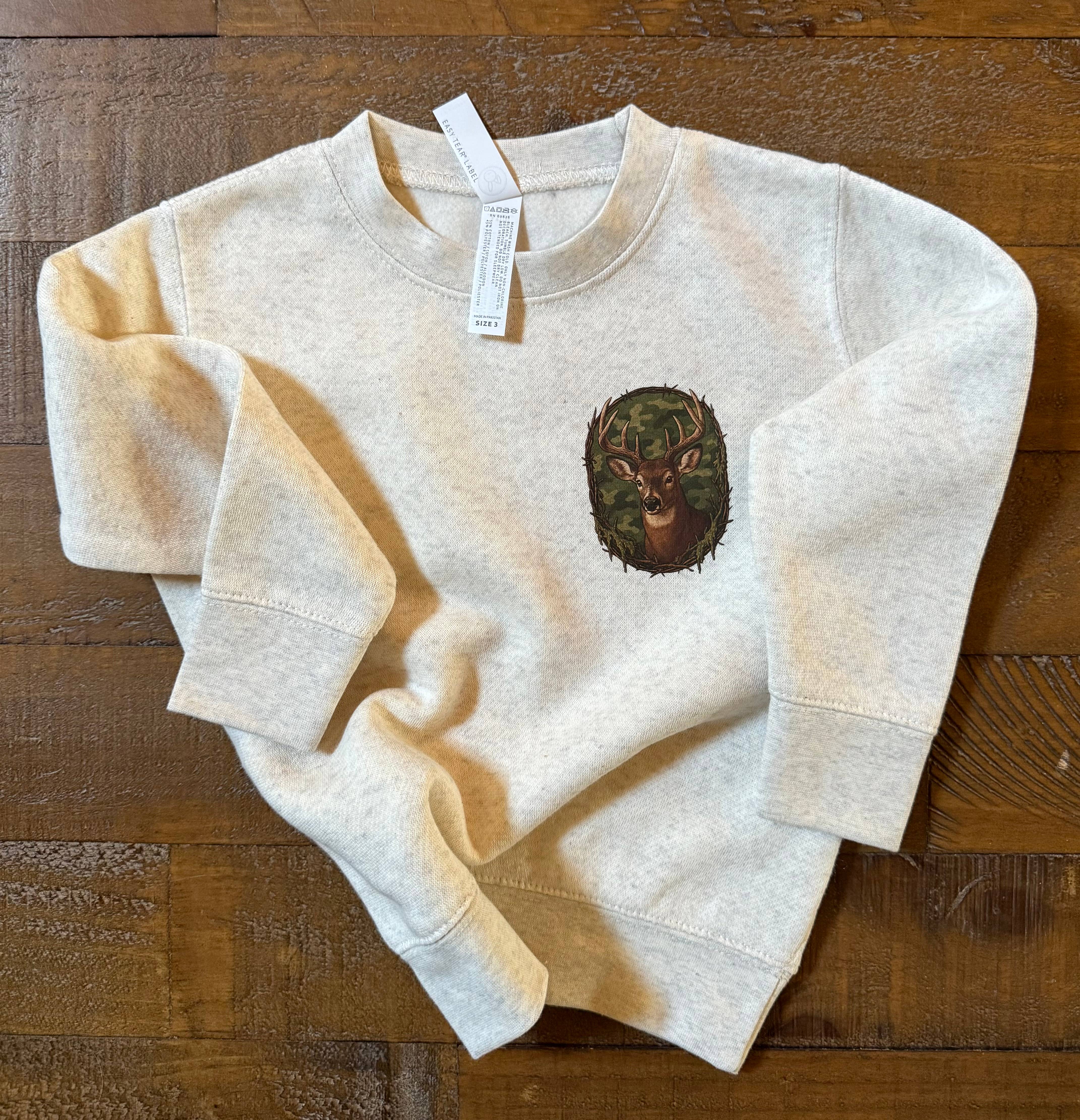 Oatmeal Heather Youth/Toddler Tiny Hunter Crewneck for wholesale on Faire0