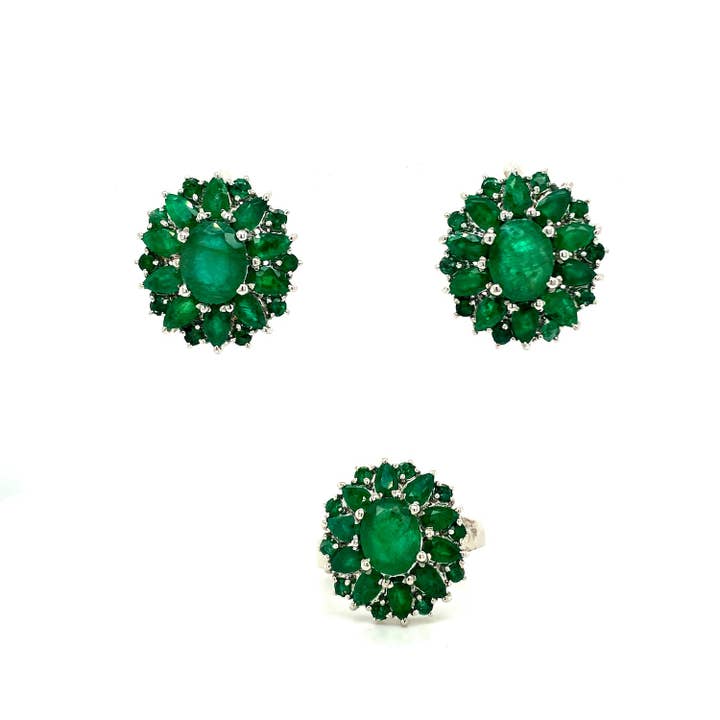 Ensemble de bijoux émeraude en argent sterling .925 - KSS 69206 pour la vente par Kotawala Jewels