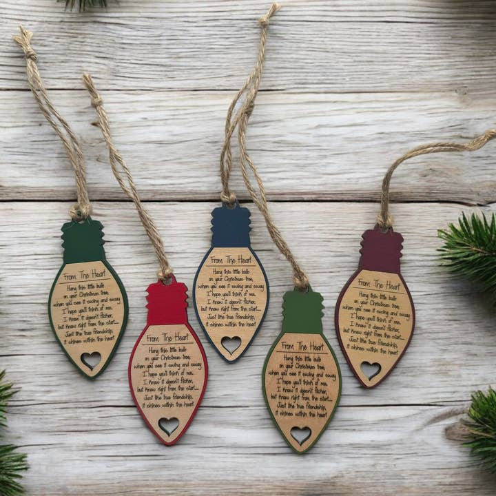 The Delightful Dabbler LLC - Wholesale Ornament - Hand Painted Wood Lightbulb Friendship Christmas Ornament6