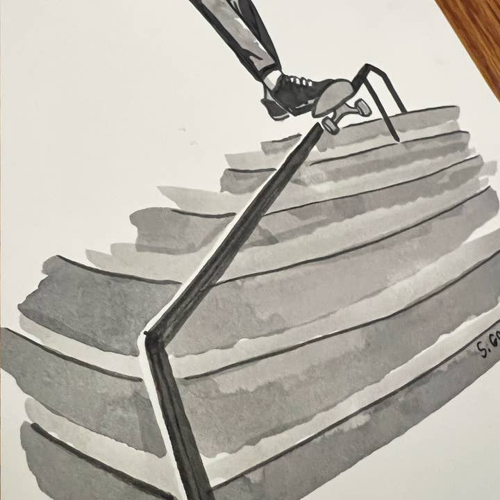 Sherbet Punch Studios - Wholesale Painting/Drawing - Skateboarder original ink painting1