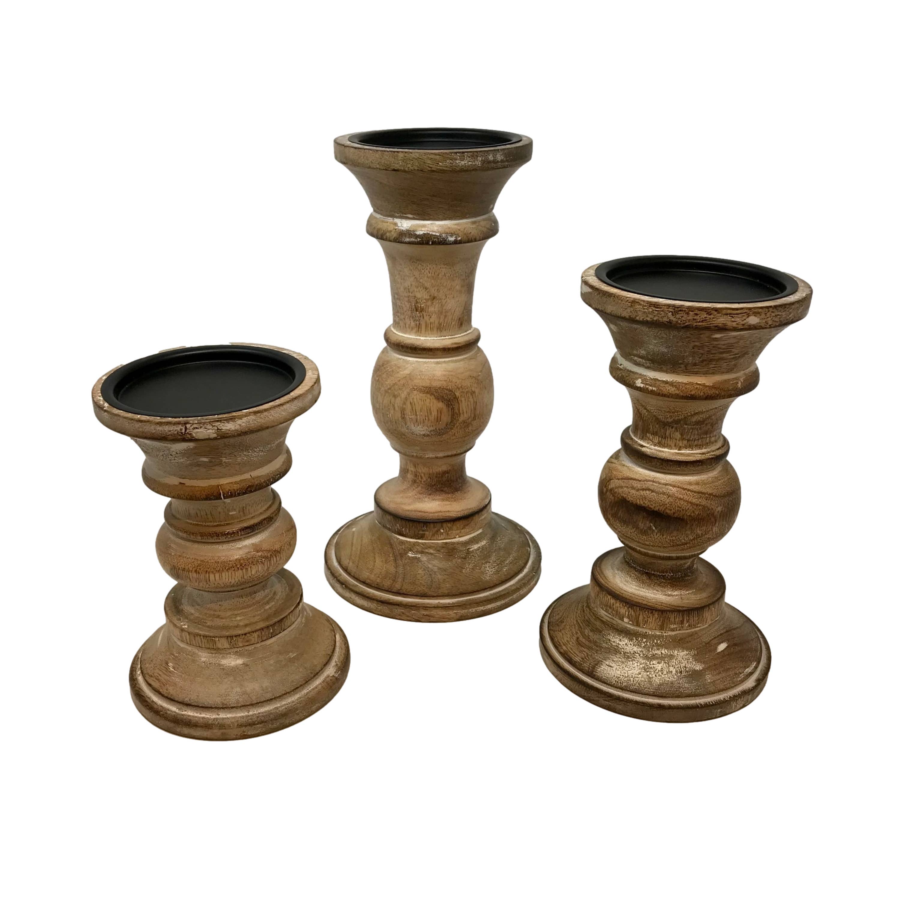 Wilco Home - Wholesale Candle Holder - Set/3 Solid Mango Wd Pillar Candleholders $19.95 Set2