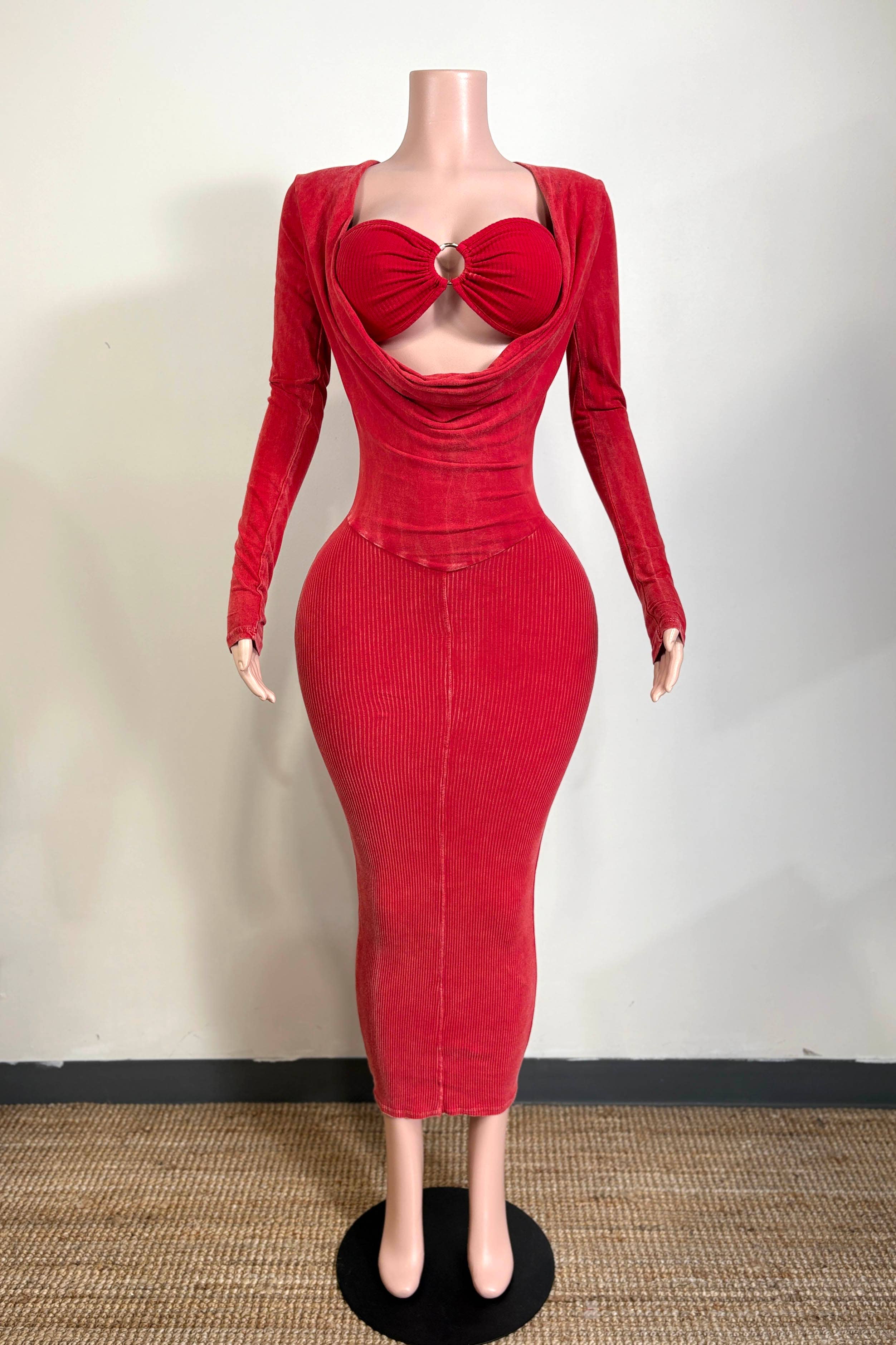 Dalia Studio - Wholesale Dress - Women's - MINERAL WASH FRONT O-RING COWL NECK MIDI DRESS4