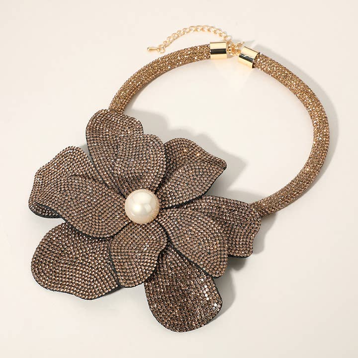 Sensibling Corp. - Wholesale Pendant/Charm Necklace - Pearl Centered Bling Studded Oversized Flower Pointed Necklace21