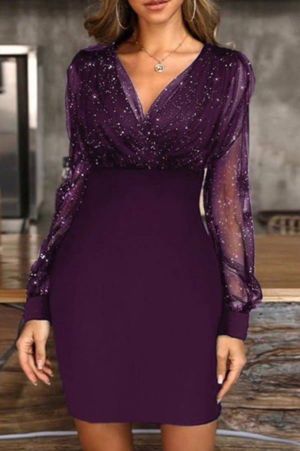 Aria Romance - Vente Robe – femme - Robe moulante à sequins et col en V3