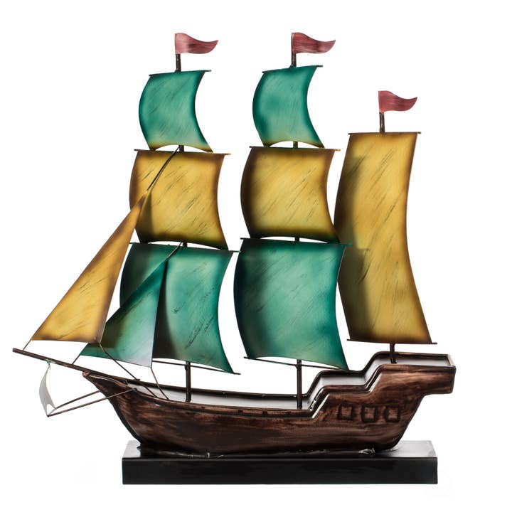 Quickway Imports – Engroshandel Bordpynt – Nautisk boligindretning Metal Sejlbåd Centerpiece Ship Decor1