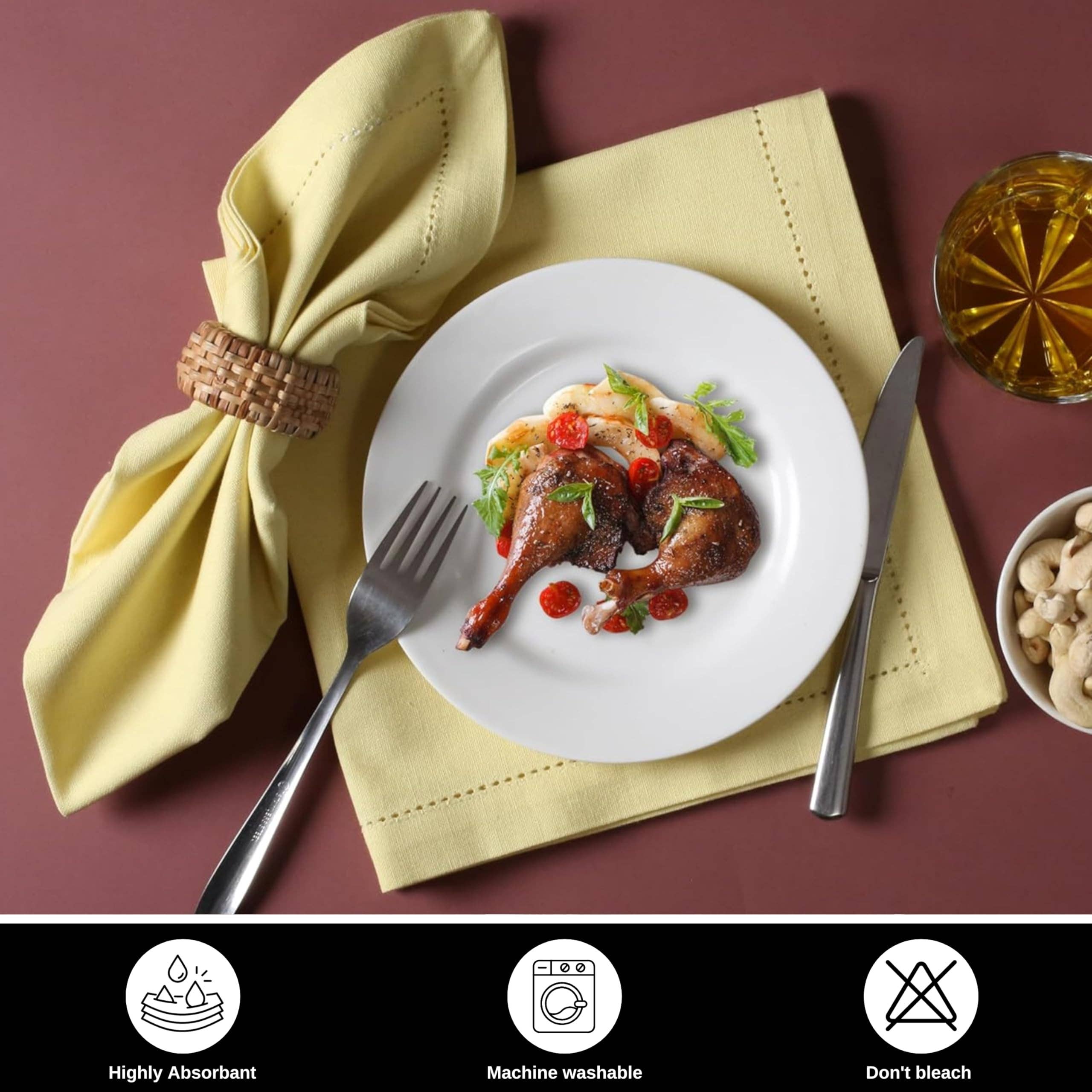 Yellow Cotton Dinner Napkins, 18x18" - French Vanilla, Set of 12 for wholesale on Faire3