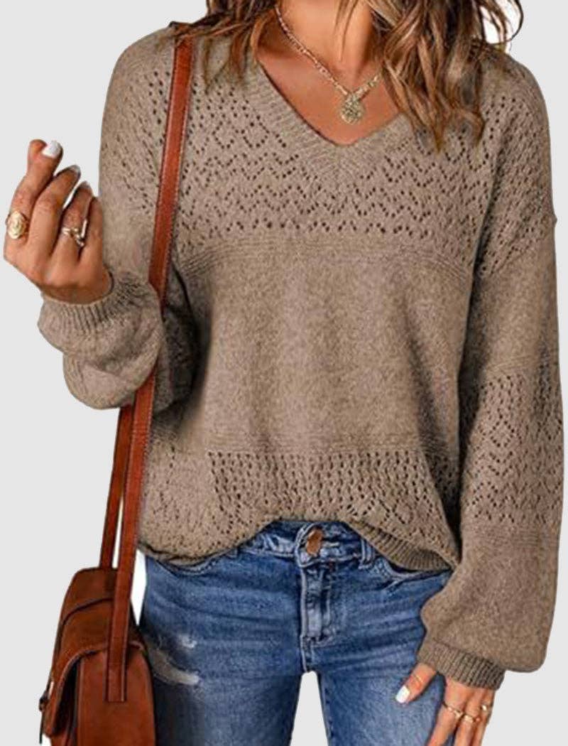 Masyal - Vente Pull en maille – femme - Pull à col en V découpé en tricot6